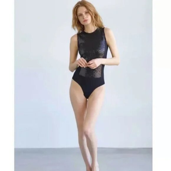 COMMANDO Sequin Signature Black Bodysuit / Top New Size Small - Picture 9 of 14